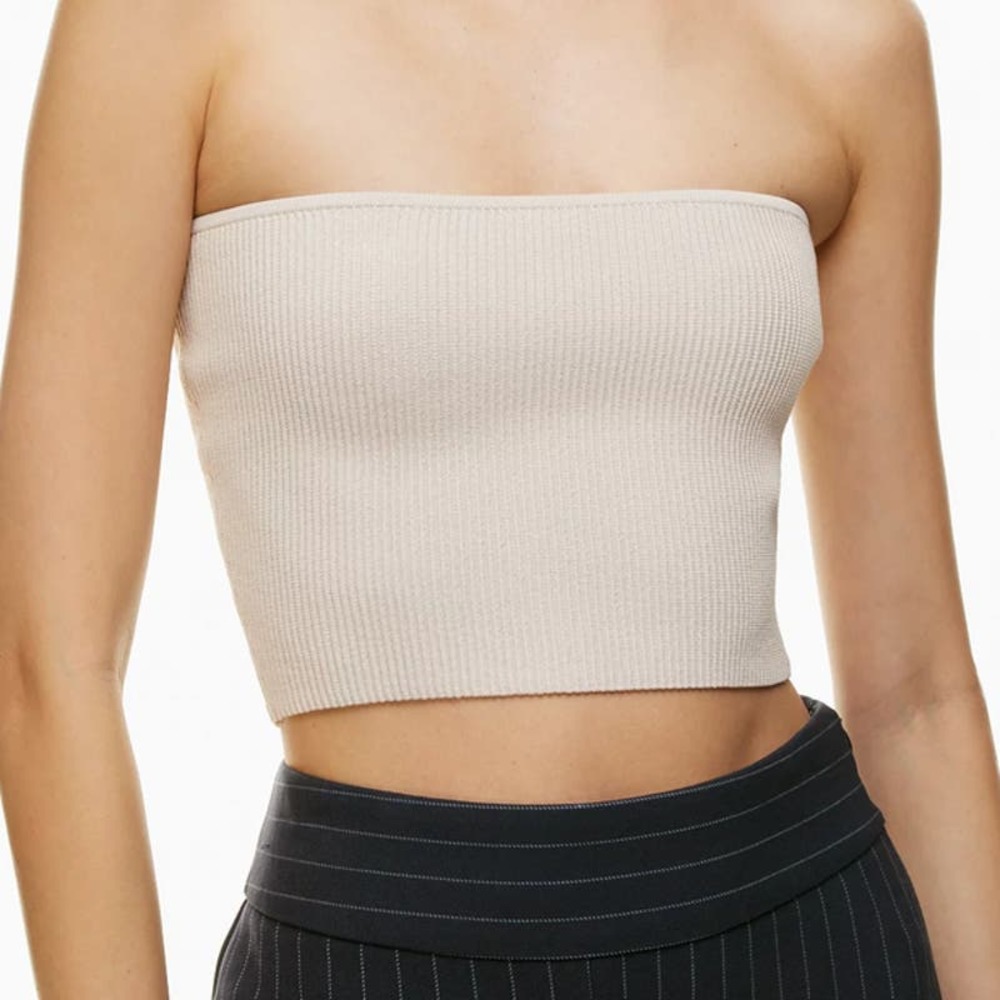 Babaton Ribbed Strapless Crop Top in Cream